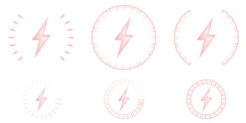 Neon red wireless charging tech symbols collection with wave signals, pulse energy patterns, and lightning bolt icons for modern battery UI layouts and high-impact vector illustrations
