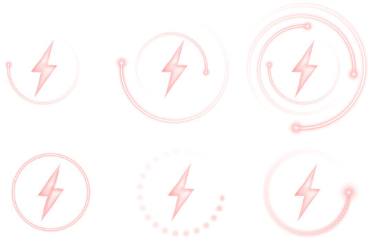 Red neon energy wireless charging symbols pack with bright wave signals, power bolt effects, and glowing circular rings designed for mobile battery UI and futuristic tech vector illustrations