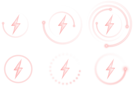 Red neon energy wireless charging symbols pack with bright wave signals, power bolt effects, and glowing circular rings designed for mobile battery UI and futuristic tech vector illustrations
