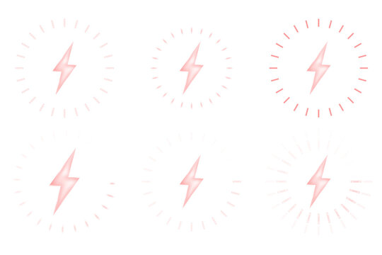 Red neon energy wireless charging symbols pack with bright wave signals, power bolt effects, and glowing circular rings designed for mobile battery UI and futuristic tech vector illustrations
