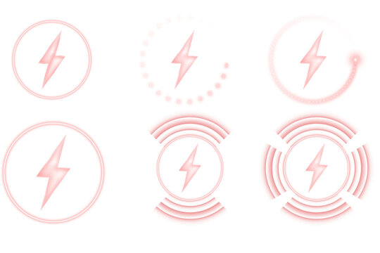 Neon red wireless charging tech symbols collection with wave signals, pulse energy patterns, and lightning bolt icons for modern battery UI layouts and high-impact vector illustrations
