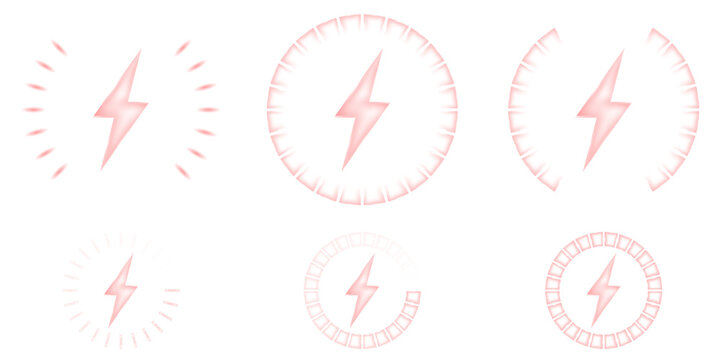 Neon red wireless charging tech symbols collection with wave signals, pulse energy patterns, and lightning bolt icons for modern battery UI layouts and high-impact vector illustrations
