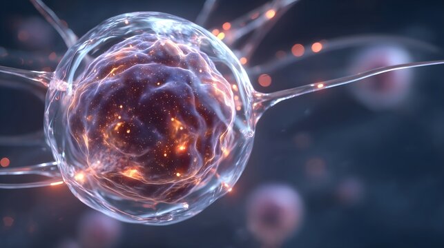 Glowing neural stem cell with dynamic connections in microscopic space
