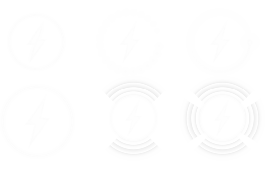 White energy wireless charging symbols pack featuring halo wave signals, subtle glowing pulses, and clean lightning bolt icons for smartphone UI, modern tech interfaces, and power vector graphics
