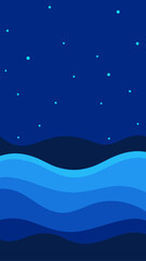 Illustration of night sky with stars and blue waves