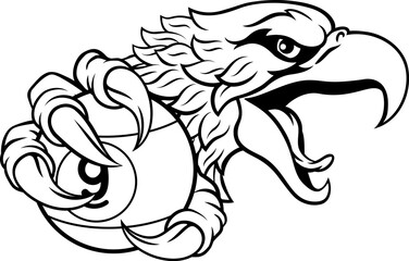 Eagle nine ball pool billiards sports mascot holding a 9 ball cartoon illustration