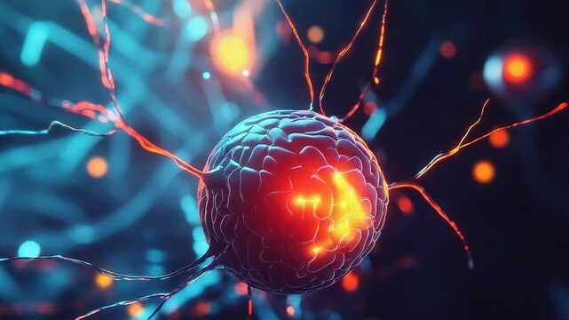 Neuron firing electrical impulse in neural network concept