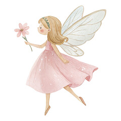 Watercolor Fairy Clipart – Pink Flower Fairy PNG