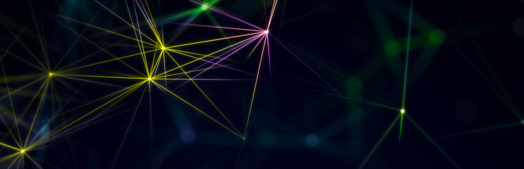 Abstract digital communication points. Technological background. Network connection structure. Color plexus effect. 3D