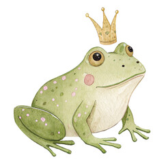 Watercolor Frog Prince Clipart – Cute Crowned Frog PNG