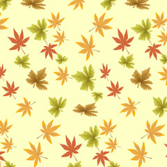 Colourful leaves in autumn.Pattern of autumn multi-colored leaves on a light background.