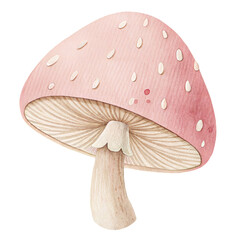 Watercolor Pink Mushroom Clipart – Cute Toadstool PNG