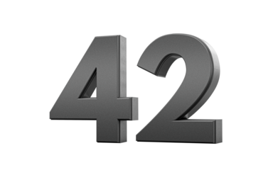 Sleek metallic Black number 42 Forty two with a glossy surface. 3d illustration
