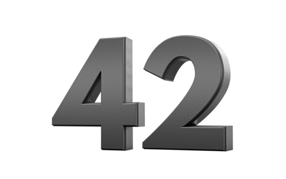 Sleek metallic Black number 42 Forty two with a glossy surface. 3d illustration - Powered by Adobe