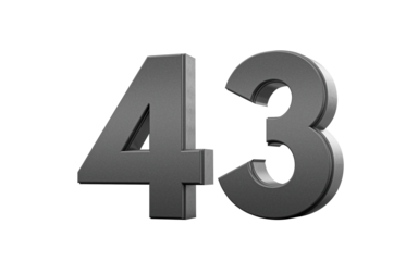 Sleek metallic Black number 43 Forty three with a glossy surface. 3d illustration
