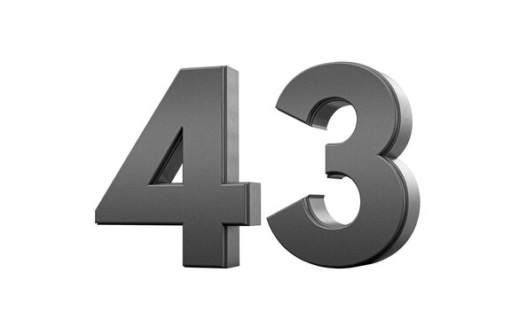 Sleek metallic Black number 43 Forty three with a glossy surface. 3d illustration