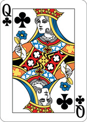 Queen of Clubs design from a new original deck of playing cards.
