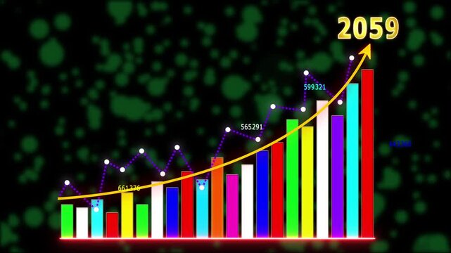 Business growth concept in allusive graph chart showing marketing sales profit increasing to future target .Excellent financial status of corporate business rise up, 2059 new year business background