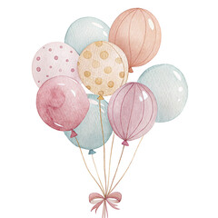 Watercolor Pastel Balloons Clipart – Party Bouquet PNG