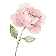 Watercolor Pink Rose Clipart – Botanical Flower PNG