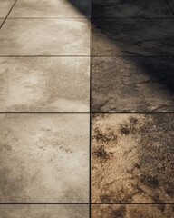 Dramatic Side-by-Side Contrast of a Cleaned and Grimy Tiled Floor.