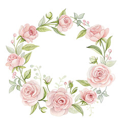 Watercolor Floral Wreath Clipart – Pink Rose Frame PNG
