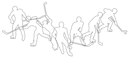 Silhouette ice hockey player set. Active sports people healthy players fitness silhouettes concept.