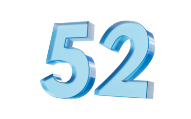 3d Glossy Blue number 52 Fifty two with a smooth finish and reflective highlights. 3d illustration