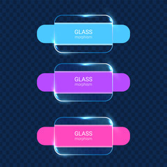 Glassmorphism neon buttons set modern UI design