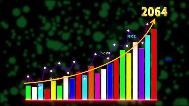Business growth concept in allusive graph chart showing marketing sales profit increasing to future target .Excellent financial status of corporate business rise up, 2064 new year business background
