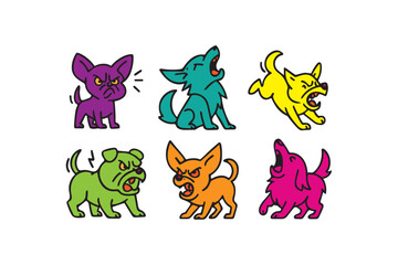 Bundle of 6 Bold Aggressive Canine Artwork on White Background.