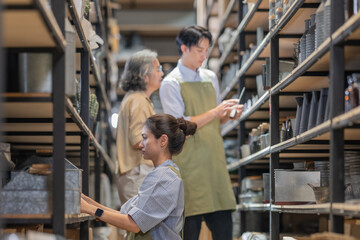 Mother and Family Business Owner Teaching About Material Production and Recycling