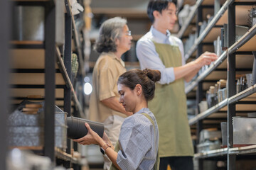 Mother and Family Business Owner Teaching About Material Production and Recycling