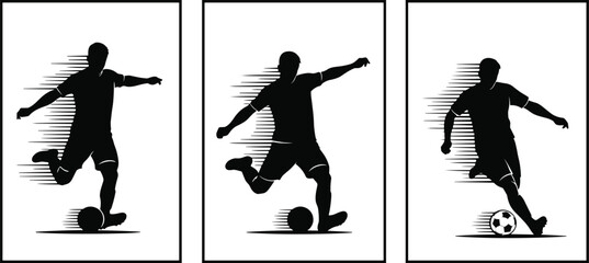 Set of Dynamic Soccer Player Kicking Silhouettes