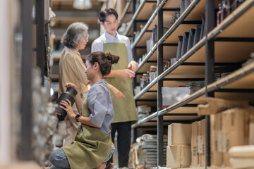 Mother and Family Business Owner Teaching About Material Production and Recycling
