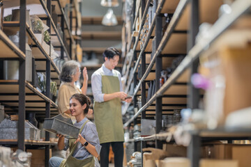 Mother and Family Business Owner Teaching About Material Production and Recycling