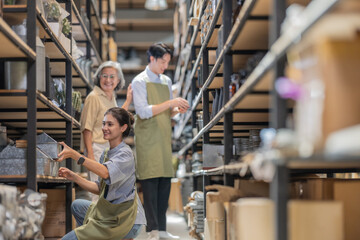 Mother and Family Business Owner Teaching About Material Production and Recycling