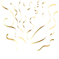 Golden confetti and serpentine streamers falling for celebration background