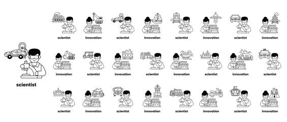 A series of cartoon characters with the word Scientist written below them