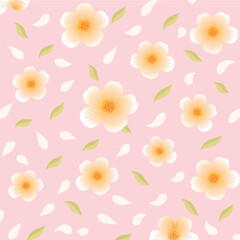 A vibrant abstract Soft Pink Floral vector illustration with Gentle White Petals and Green Leaves on Pink