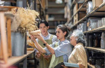 Mother and Family Business Owner Teaching About Material Production and Recycling