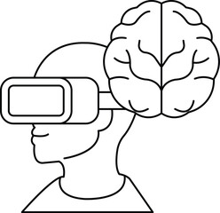 A man wearing a virtual reality headset is looking at a brain