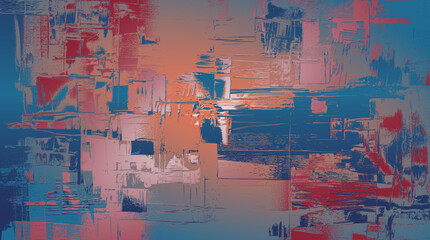 Obraz premium Abstract vector art, cool teal and warm tones. The worn, scratched texture creates the effect of an old painted surface
