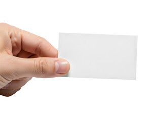 Obraz premium Professional hand presenting a blank white business card for your custom design needs, ready for branding and contact information.
