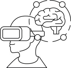 A man wearing a virtual reality headset is looking at a brain