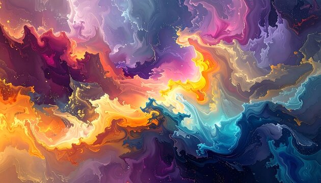 Vibrant abstract swirls with rich colors, creating dynamic motion and dreamlike atmosphere on a textured background