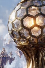 Golden Hexagonal Orb With Floating Islands