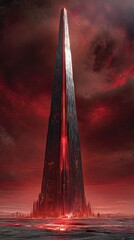 Red And Black Futuristic Tower In Night Sky
