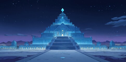 Glowing Ice Pyramid At Night