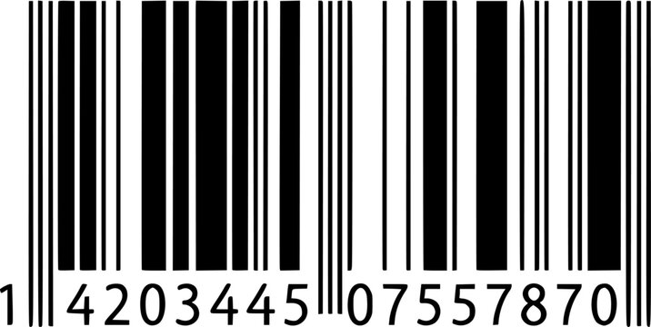 Closeup of a black and white barcode with numbers isolated on transparent background
